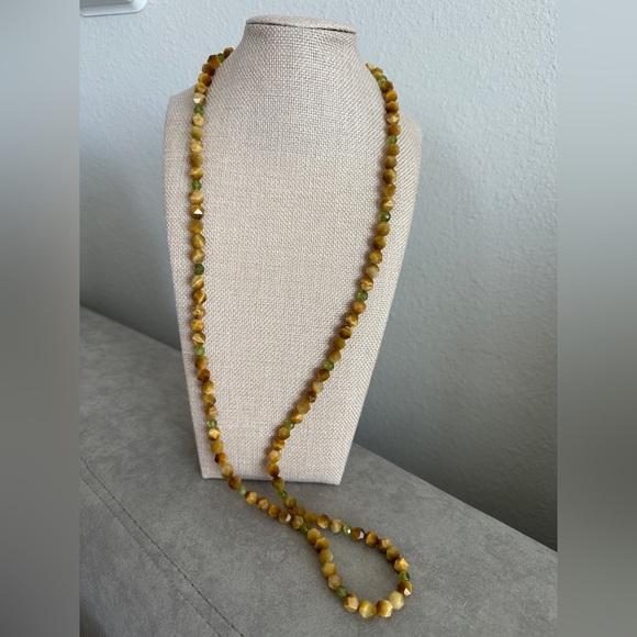 Tiger eye with peridot accents long single strand necklace by Jay King - Picture 2 of 14